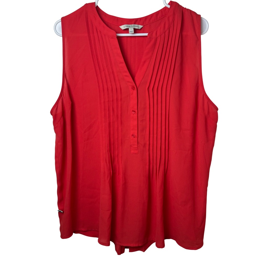 41 Hawthorn Blouse Womens XL Red Sleeveless Pintuck Pleated Henley SFSHW158